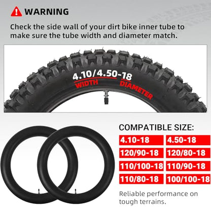 AR-PRO (2-Pack) 4.10/4.50-18" Heavy duty Dirt Bike Inner Tube with TR4 Straight Valve for 110/100-18,110/90-18,110/80-18,120/90-18,120/80-18,100/100-18 Motorycle Rear Tire - size: 4.10/4.50-18", TR4 Valve