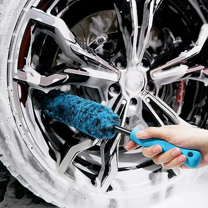oesee PRO Choice 4 Pack Long Handle Wheel Brush Kit for Cleaning Wheel and Tire- 2X Soft Wheel Cleaning Brush, Detailing Brush and Stiff Tire Brush - color: Blue/Black, size: 4-Pack