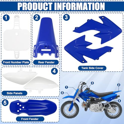 Podoy CRF50 Body Fender Kit Plastic Fairing 7PCS with Bolts (Blue) - style: Blue