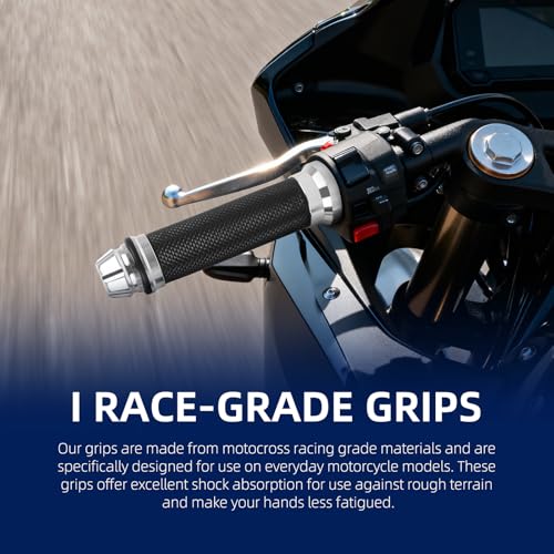 DREAMIZER 7/8 Handlebar Grips Non-Slip Motorcycle Grip w/Throttle Handle Grips Cable Clamp Compatible with Harley Honda Yamaha and More - color: Sliver