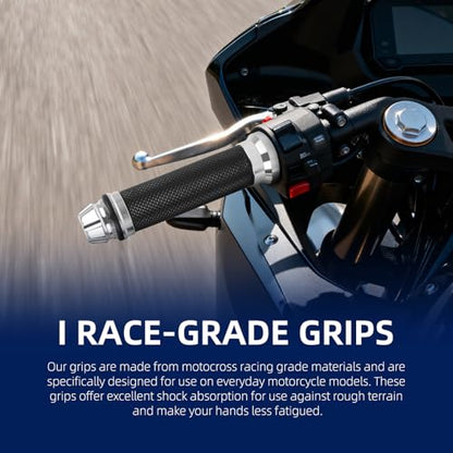 DREAMIZER 7/8 Handlebar Grips Non-Slip Motorcycle Grip w/Throttle Handle Grips Cable Clamp Compatible with Harley Honda Yamaha and More - color: Sliver