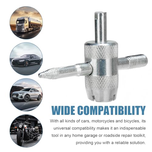 4-Way Valve Core Tool Tire Valve Tools, 4-in-1 Tire Valve Core Removal Tool, Multifunctional Auto Tire Stem Core Remover Installer, Universal for Car Motorcycle Bicycle