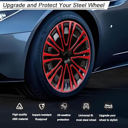 16 inch Hubcaps ABS Replacement for Steel Wheel（Non-Alloy） Snap-on Set of 4 - color: BK-Red-Black, size: 16-inch