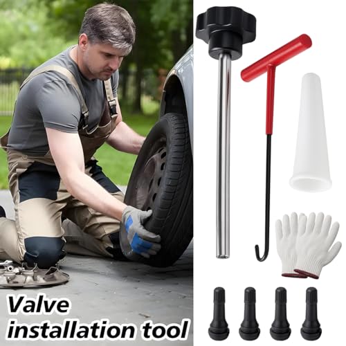 Car Tire Valve Quick Change Tool Kit, 13PCS Tyre Valve Stem Core Replacement Set Includes 4PCS TR413 Valve Stems, Replacing Leaky Valves Stem Installation Tool, Universal Fit (Red)
