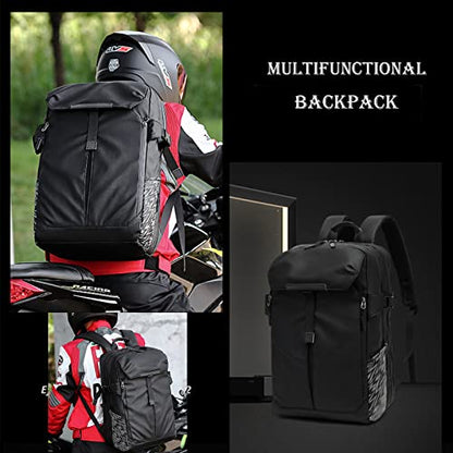 Motorcycle Backpack, 17'' Laptop Compartment, High-Density Nylon, Adjustable Helmet Holder, Reflective, Waterproof for Outdoor Enthusiasts - color: Holder