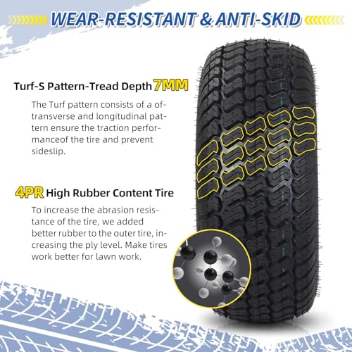 GICOOL 16x6.50-8 Tubeless Tire and Wheel, 16x6.5-8 Lawn Mower Tires, 3"-4.5" Offset Hub, 3/4" or 5/8" Bearing, Universal Fit Riding Mower and Garden Tractor Front Wheel, 4 Ply, S-Turf Pattern, 2 Pack - size: 16x6.50-8 Tubeless