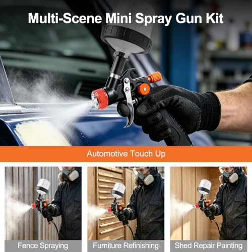 Mini HVLP Air Spray Gun Kit, Automotive Paint Guns with 0.8/1.0mm Nozzles and 10 X 200ml Disposable Paint Cup Touch Up Paint Sprayer for Car Furniture Wall DIY - color: Orange
