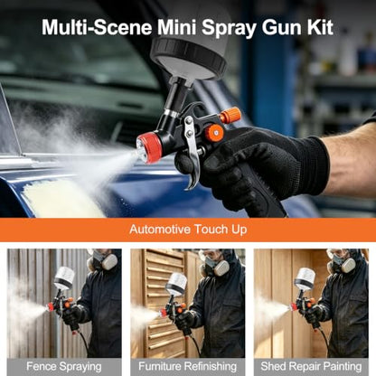 Mini HVLP Air Spray Gun Kit, Automotive Paint Guns with 0.8/1.0mm Nozzles and 10 X 200ml Disposable Paint Cup Touch Up Paint Sprayer for Car Furniture Wall DIY - color: Orange