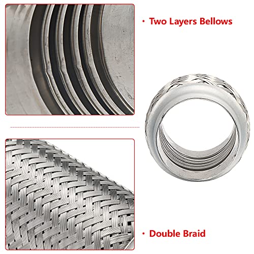 Exhaust Flex Pipe, 2.5''x 6''Stainless Steel Heavy Duty Exhaust Flex Pipe, Double Braid Exhaust Flex Tube, Overall Length 8'' - size: 2.5''x6''x8'', style: 1 PC