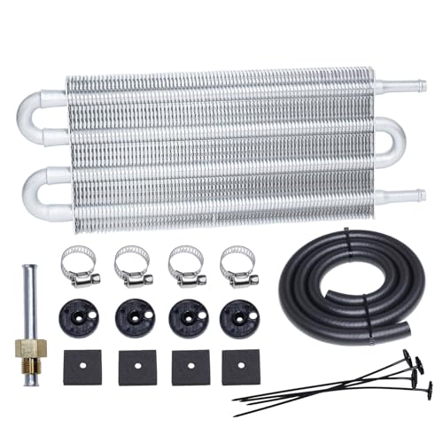 Transmission Oil Cooler Kit, Aluminium alloy Radiator with 5/16" Tube and Hose Mounting Kit(Silver) (4 Pass) - color: Silver, size: 4 Pass