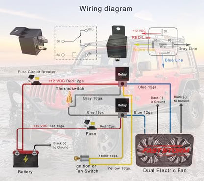 Dual Electric Fan Relay Kit Electric Radiator Fan Kit Temperature Sensor Switch 185 On 175 Off Automotive Wiring Kit 60 Amp Cooling Fan Relay Switch Kit 4 Pin Waterproof Relay Kit - style: Dual Electric Fan 185 On 175 Off