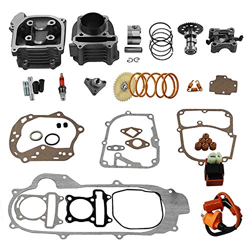 GY6 Cylinder Rebuild Kits Trkimal Upgrade 50mm Big Bore Kit Cylinder head assemble 69mm valve sets for 49CC 50CC 139QMB Moped Scooter Engine, Racing Performance CDI Ignition Coil Spark Plug Clutch etc - size: 69mm valve length