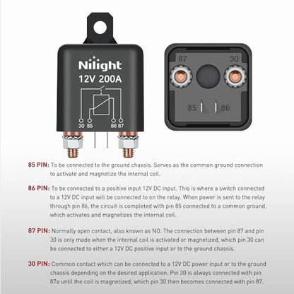 Nilight 2PC 12V 200A 4 Pin SPST Starter Relay W/Copper Lugs for Car RV - color: 200A-2PC