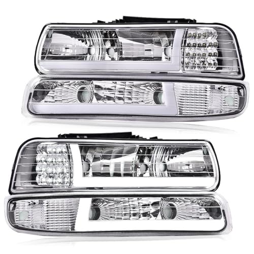 G-PLUS LED Headlights Fit Chevy Silverado 1999-2002/Fit Tahoe Suburban 1500 2500 2000-2006 Bumper Headlamps Left & Right - size: [LED Clear] 1999-2002 Silverado