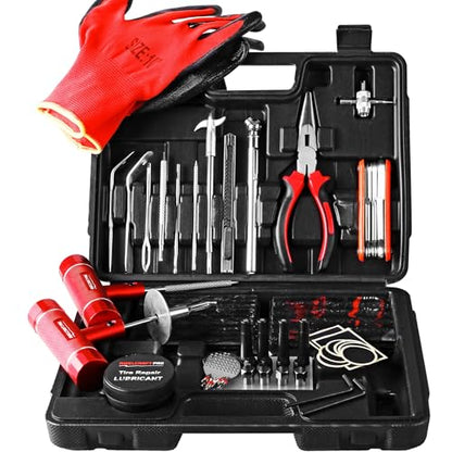 AWELCRAFT 108-Piece Tire Repair Kit – T-Handle Tools with Valve Kit & Case - size: 108 Piece Repair Kit