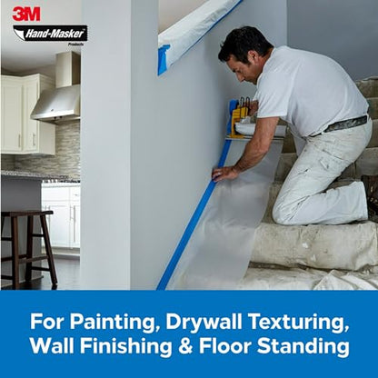 3M Hand-Masker Contractor's Plastic Film, 108" in x 90' Feet, Unfolds to Full Width, Contains Job Site Dust & Overspray, For Painting, Drywall Texturing, Wall Finishing & Floor Standing, 1 Roll (CP9)