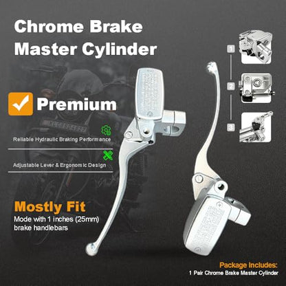 DSkoiph Brake Clutch Master Cylinder Handlebar Compatible with Shadow Goldwing Magna VTX Suzuki Yamaha Road Star V-Star Kawasaki Motorcycle Left & Right Set 1"" 25mm, Chrome - color: Chrome