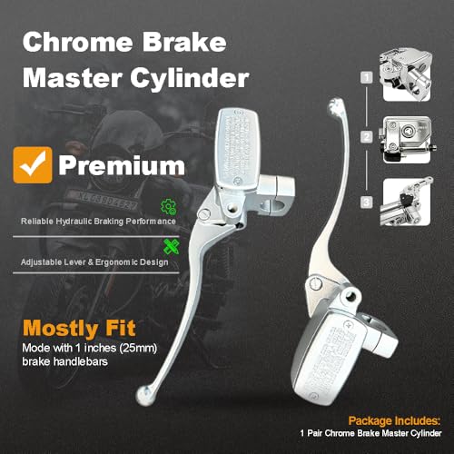 DSkoiph Brake Clutch Master Cylinder Handlebar Compatible with Shadow Goldwing Magna VTX Suzuki Yamaha Road Star V-Star Kawasaki Motorcycle Left & Right Set 1"" 25mm, Chrome - color: Chrome