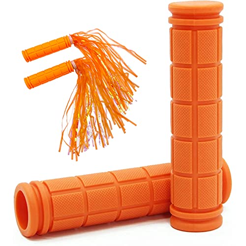 Bike Handlebar Grips with Tassel for Girls Boys and Kids - color: Orange & Streamers