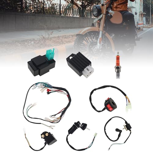 Windance 8PCS Complete Electrical Wiring Harness Kit with CDI Solenoid Relay Rectifier Ignition Switch Ignition Coil for Most 50CC-125CC Chinese 4 Stroke Motorcycle ATV Quad Dirt Bike