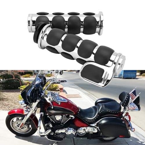 Pair of 1" Dual Chrome Motorcycle Bar End Hand Grips Handlebar Compatible with Cruisers Harley Yamaha Suzuki - color: Chrome#2
