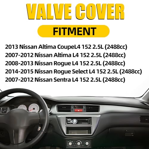 Aluminum Valve Cover Compatible with Nissan Altima 2007-2012, Rogue 2008-2013, Sentra 2007-2012, L4 2.5L Gas Replace 13264-JA00A 13270-JA00A with Gasket Oil Cap Bolts & Tube - color: Silver (Aluminum)