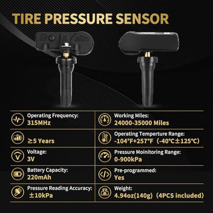 TPMS Sensor, 4PCS 315MHz Tire Pressure Monitoring Sensor