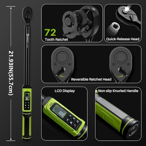 Digital Torque Wrench 1/2"Drive-3.8-250.8Ft.Lb for Car Truck Wheels - size: 1/2" 3.8-250.8Ft.Lb