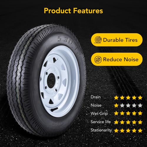GarveeTech 5.30-12 5.30x12 530-12 5.30-12 Trailer Tire with 12 in Rims, 2 Pack 5.30 12 Tires 4 Lug on 4 in, Load Range C, 6PR, Muti Function Lawn Mower & Tractor Turf & Boat Tire - size: 5.30-12, style: 4 lug