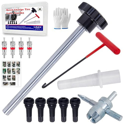 Quick Change Tire Valve Tool Kit,Tire Valve Stem Core Quickly Replacement Tool Kit,Perfect Tool for Replacing Leaky Valves in Cars,ATVs,Trucks,Motorcycles, etc.with 5 TR413 Valve,4-Way Valve Tool - size: Set A