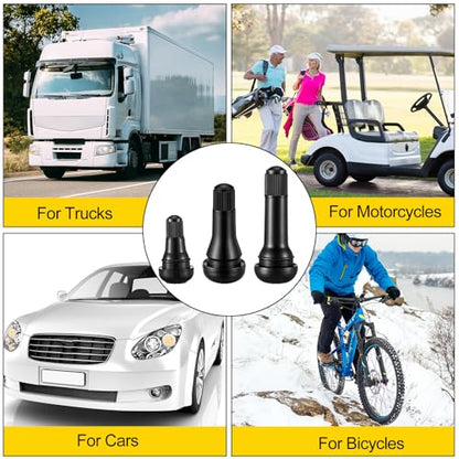 Tallew 150 Pcs Tire Valve Stems Bulk Tubeless Rubber Snap in Valves Stems Black Replacement Tool for Car Tubeless 0.453 Inch Rim Holes Standard Vehicle Tires (Tr412-50pcs,Tr413-50pcs,Tr414-50pcs) - style: TR412, TR413, TR414