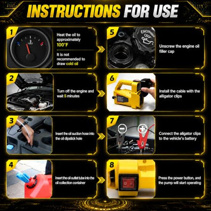 Oil Transfer Pump 12V 100W, Engine Oil Extractor Pump - color: Yellow