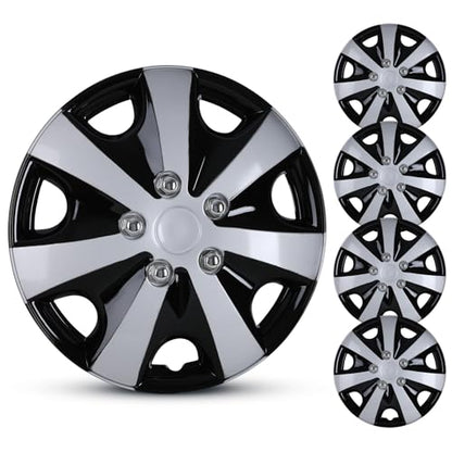 Hubcaps 15 Inch 4 Pcs Wheel Covers Compatible with 15in Cars SUV - color: 5051-Silver & Black-15
