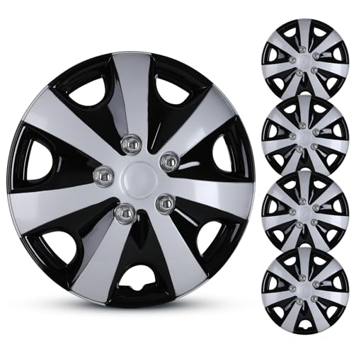 Hubcaps 15 Inch 4 Pcs Wheel Covers Compatible with 15in Cars SUV - color: 5051-Silver & Black-15