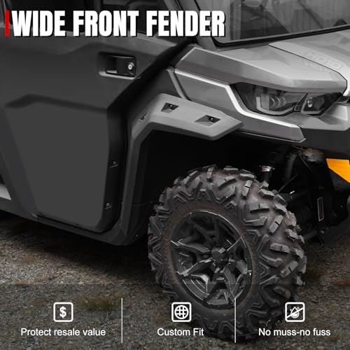A & UTV PRO Wide Fender Flares for 2016-2025 Can-Am Defender Accessories Max/HD10/HD8/HD7/HD5 Extended Mud Flaps Front Rear Mud Guards Replace Oem #715006821#715002424 - size: for 2016-2025 Can-Am Defender