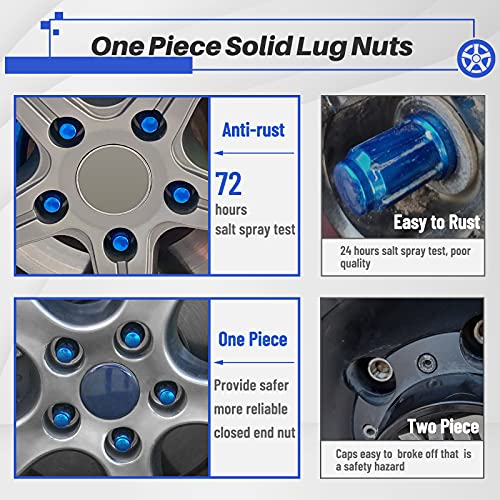 MIKKUPPA M12x1.5 Lug Nuts, Blue 20PCS Closed End Spline Lug Nuts 17mm Hex - color: Blue