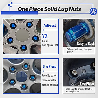 MIKKUPPA M12x1.5 Lug Nuts, Blue 20PCS Closed End Spline Lug Nuts 17mm Hex - color: Blue