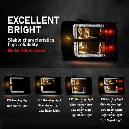 G-PLUS LED Headlights Assembly Compatible with GMC Sierra 1500 2007-2013 - size: [LED Black] 2007-2013 Sierra
