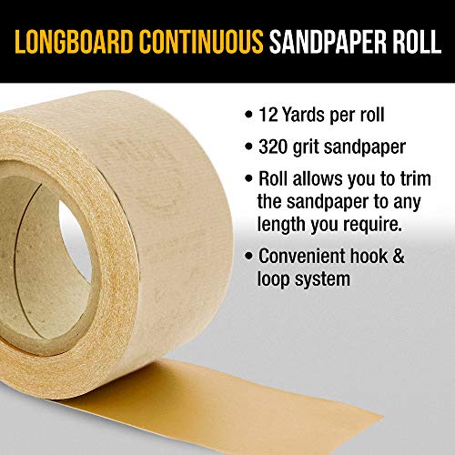 Dura-Gold Premium - 320 Grit Gold - Hook & Loop Backing Longboard Continuous Sandpaper Roll, 2-3/4" Wide, 12 Yards Long - For Automotive & Woodworking Air File Long Board Sanders, Hand Sanding Blocks - size: 320-Grit