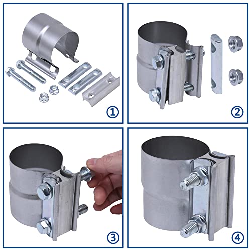 Exhaust Pipe Clamp 4.0 Inch Butt Joint Exhaust Clamp for 4" ID to 4" OD Pipe with Seal Band Clamp Sleeve 3 Inch Width Aluminized Steel Plate (2PCS) - color: 4.0 in - 2 Pcs