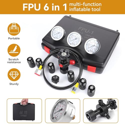 Hydraulic Nitrogen Accumulator Charging Kit, Nitrogen Fill Kit, Nitrogen Pressure Test System with 7 Couplings, 3 Gauges(1500PSI /4000PSI/ 6000PSI), and 1 Gas Hose (3 Gauges) - size: 3 Gauges 7 Couplings