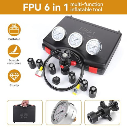 Hydraulic Nitrogen Accumulator Charging Kit, Nitrogen Fill Kit, Nitrogen Pressure Test System with 7 Couplings, 3 Gauges(1500PSI /4000PSI/ 6000PSI), and 1 Gas Hose (3 Gauges) - size: 3 Gauges 7 Couplings