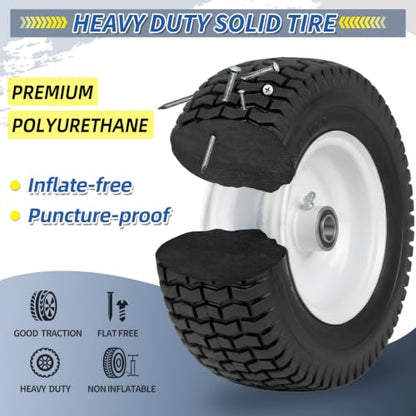 GICOOL 13x5.00-6 Flat Free Lawn Mower Tire and Wheel, 13x5-6 Riding Lawnmower Tire with 3" Centered Hub and 3/4" & 5/8" Bearings, Tractor Turf Tire Turf-Friendly, 2 Pack - color: Turf-Pattern Tread, size: 13x5.00-6 Flat-Free Tire