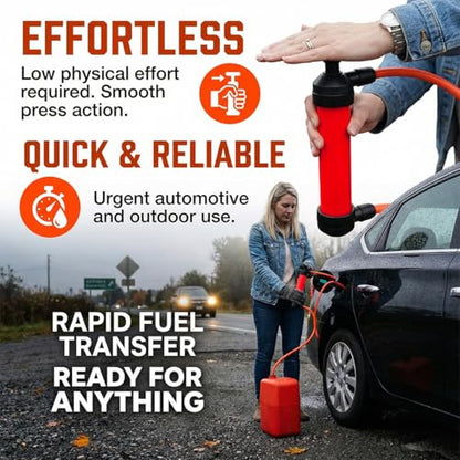 Craedli Multi-Use Siphon Fuel Transfer Pump Kit, Manual Fluid Transfer Pump Automotive Hand Fuel Pump for Gas Oil and Liquids, Portable Oil Extractor Accessories for Fish Tank, Lawn Mower, Boat (Red)