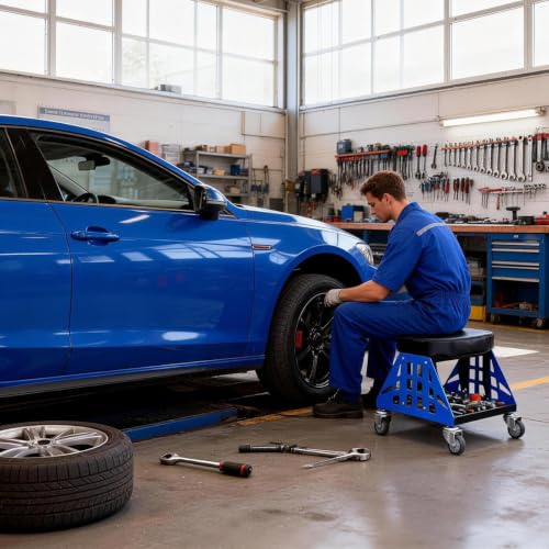 Mechanic Stool 400 LBS Capacity Garage Stool Gift for Men, Heavy Duty Rolling Mechanics Seat, Tools for Automotive Auto Repair (Blue-1) - color: Blue-1