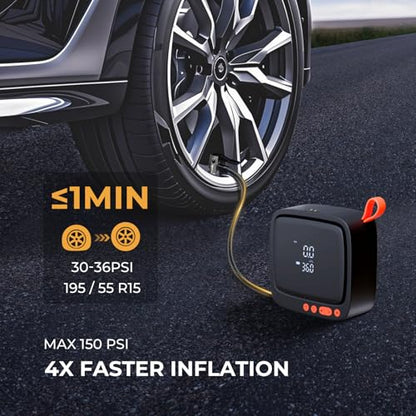 AP22 150 PSI Dual Power Tire Inflator Portable Air Compressor - color: Black+yellow