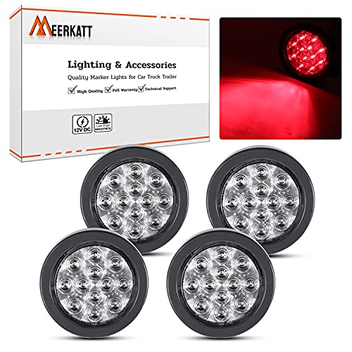 MADCATZ Meerkatt 4 Inch Clear Lens Red 12 LED Round Side Marker Clearance Lights Sealed Surface Mount Brake Trailer Truck RV 12V DC Grommet & Plug Pack of 4 - color: Clear/Red