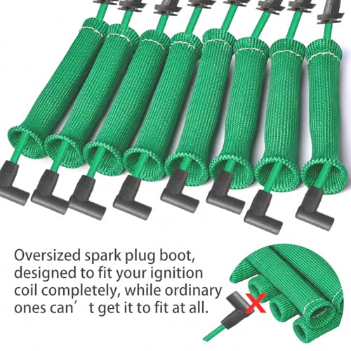 Spark Plug Protector Insulator, 2500°F Heat Shield 6 Inch, for Cars Truck SBC BBC 350 454 Ls1/Ls2, 8 Pack.(Green) - color: Green