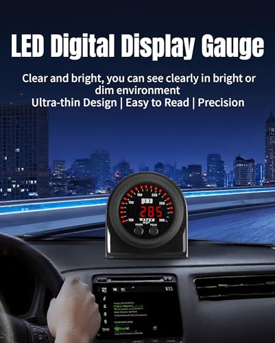 Water Temperature Gauge with 1/8NPT Sensor & Bracket 300°F Digital LED Display Water Coolant Temperature Gauge for Cars Trucks Ships Vehicle Automotive Boat Marine 2”/52mm - color: Red