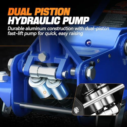 Auto Dynasty 4Ton Low Profile Floor Jack, Heavy Duty w/Dual Pistons, Blue - color: Blue, size: 4T Dual Pump